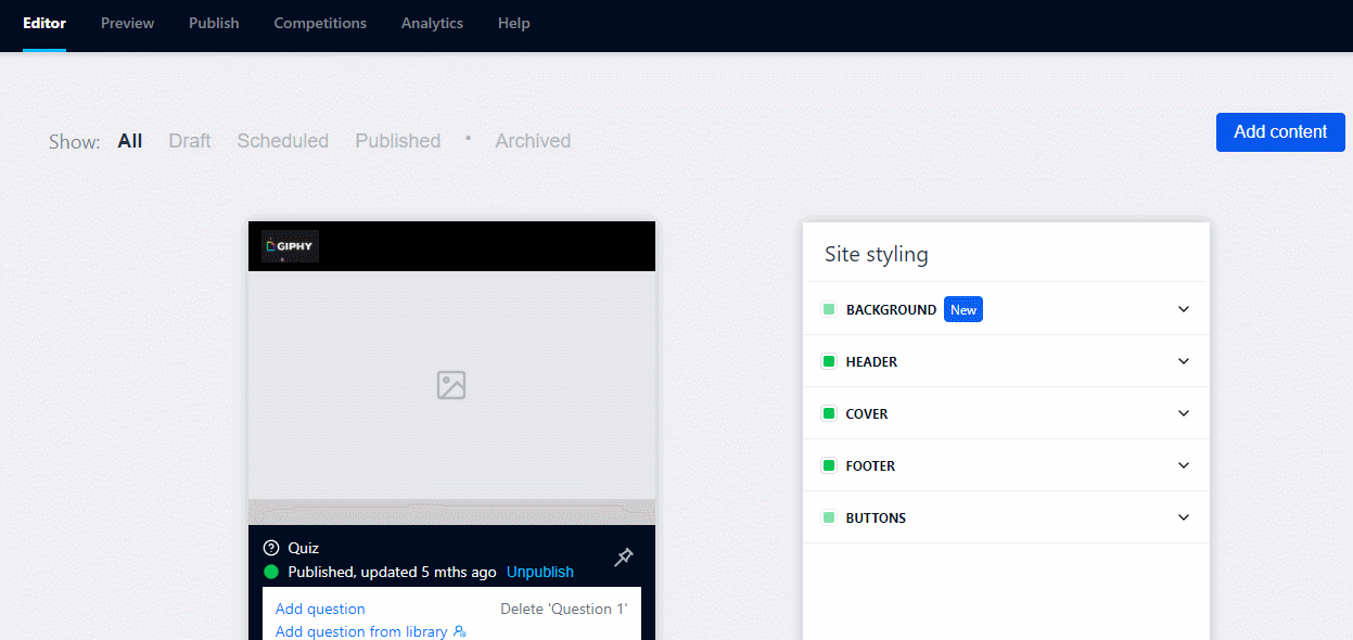GIF demonstrating how to add GIFs on Komo's platform builder